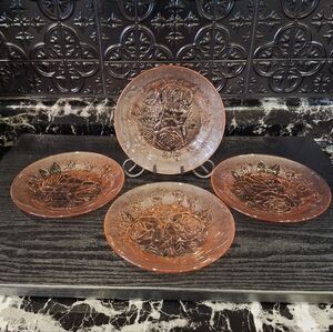 4 Pink Firna Pink Glass Lunch Plates, Pink Salad Plates, Pink Rose Plates